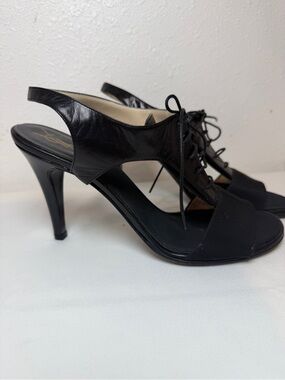 Vintage Yves-Saint Laurent Black Cut-Out Leather Lace Up Heals 8.5